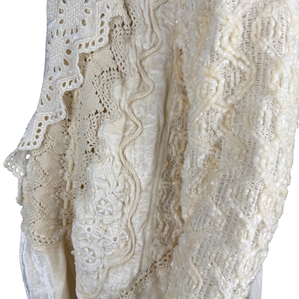 Ivory Boho Lace Waterfall Cardigan‎ L Sweater Made in Italy Open Knit Romantic - Picture 3 of 11